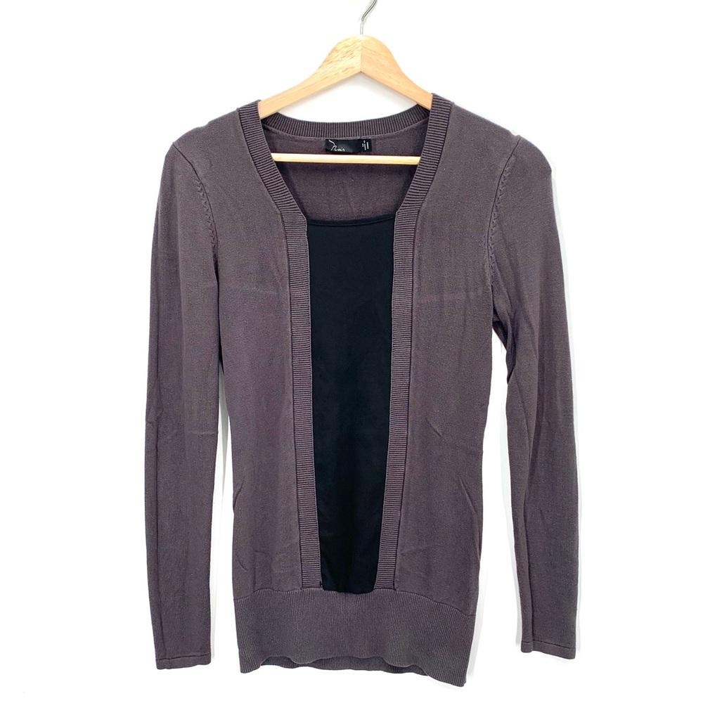 Noir Gray and Black Lightweight Long Sleeve Square Neckline Sweater Size Medium